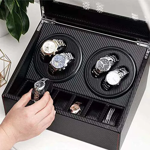 CNCEST Self Winding Watch Box Watch Self Winder Box Automatic Rotation - Full Black