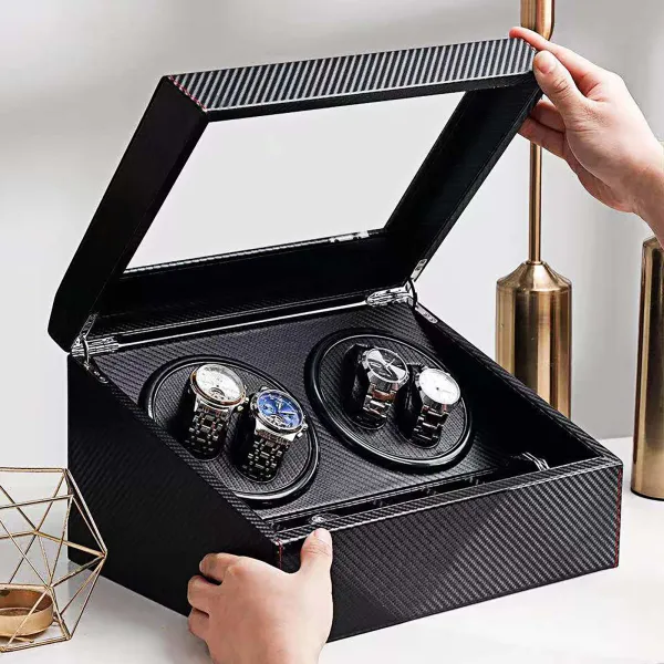 CNCEST Self Winding Watch Box Watch Self Winder Box Automatic Rotation - Full Black