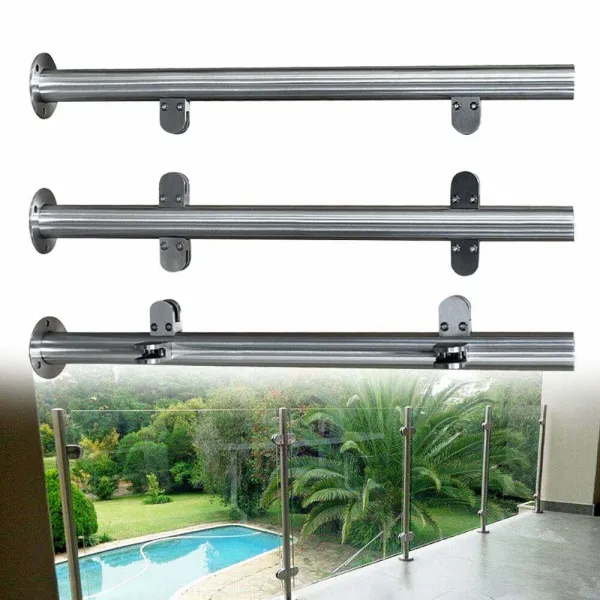 CNCEST High-quality Stainless Steel Balustrade Posts, 90cm Landing Baluster Poles Handrail Railing with Glass Clamps and Rubbers
