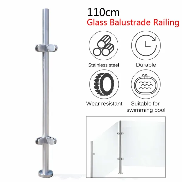 110cm Glass Railing System, 316 Stainless Steel Pole Handrail Round ...
