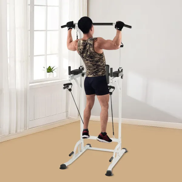 Power Tower -  Multifunctional Power Station - Adjustable Size - with Push-Up Handles, 4 Eyelets for Sling Training, Sit Ups and Pull-Up Bar