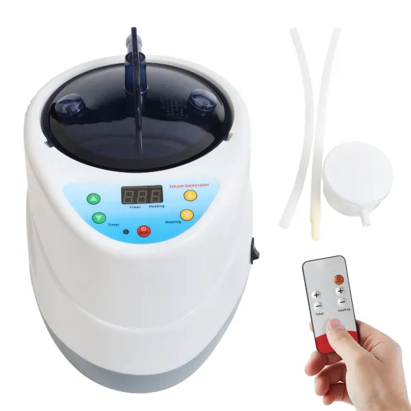 4L Remote Control Sauna Steamer Pot Generator for Steam Saunas with Herbal Box Spa Machine with Timer Display for Body Detox