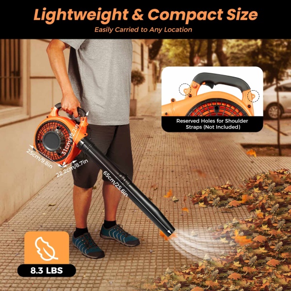 CNCEST 25.4CC 2-Stroke Gas Handheld Leaf Blower 7500 RPM Powered Grass Yard Cleaning Leaf Blower
