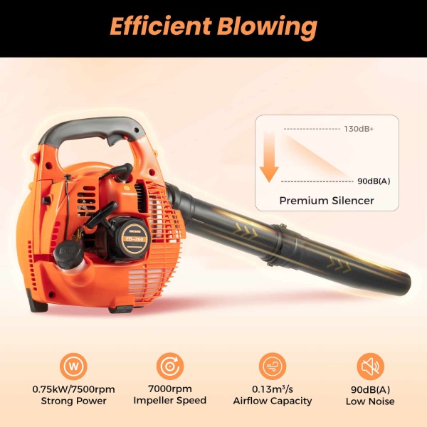 CNCEST 25.4CC 2-Stroke Gas Handheld Leaf Blower 7500 RPM Powered Grass Yard Cleaning Leaf Blower