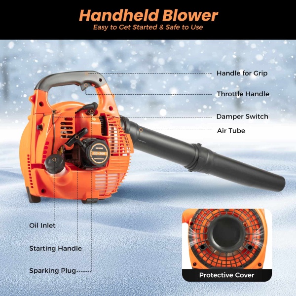 CNCEST 25.4CC 2-Stroke Gas Handheld Leaf Blower 7500 RPM Powered Grass Yard Cleaning Leaf Blower
