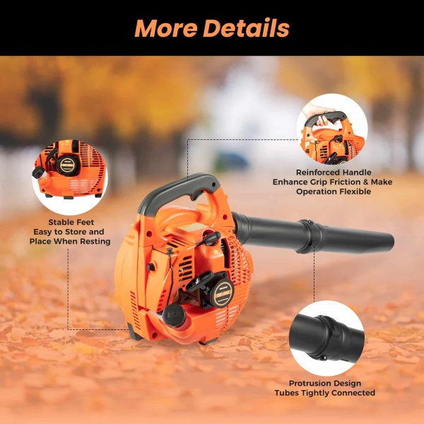 CNCEST 25.4CC 2-Stroke Gas Handheld Leaf Blower 7500 RPM Powered Grass Yard Cleaning Leaf Blower