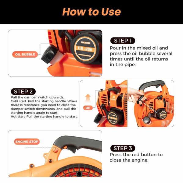 CNCEST 25.4CC 2-Stroke Gas Handheld Leaf Blower 7500 RPM Powered Grass Yard Cleaning Leaf Blower