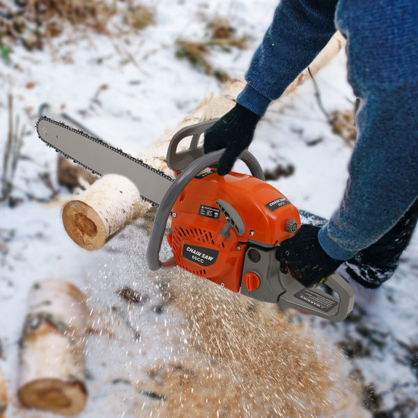 60cc Gas Powered Chainsaw with 22'' Guide Bar Saw Chain 2-Stroke Engine Cut Wood