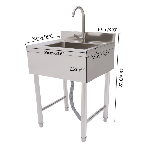 CNCEST 21.6" Free Standing Stainless-Steel Single Bowl Commercial Restaurant Kitchen Sink Set w/ Faucet, Prep & Utility Washing Hand Basin