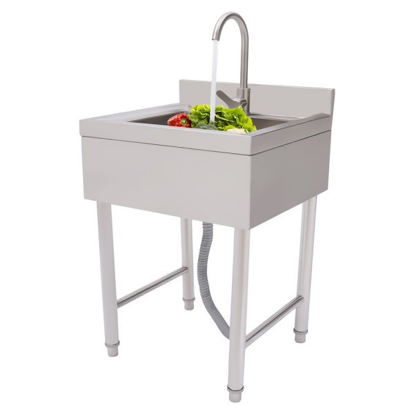 CNCEST 21.6" Free Standing Stainless-Steel Single Bowl Commercial Restaurant Kitchen Sink Set w/ Faucet, Prep & Utility Washing Hand Basin